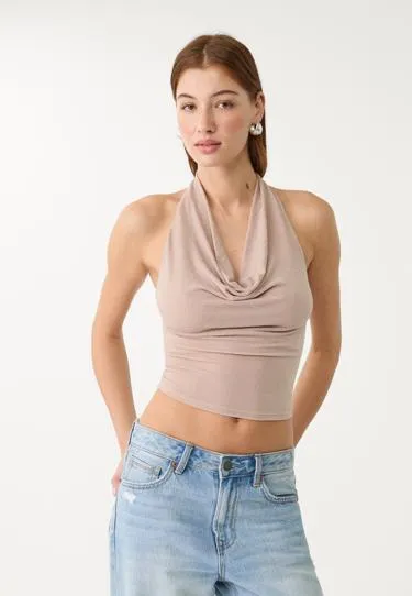 Топ с горловиной халтер и блестящей отделкой- Заказать в России