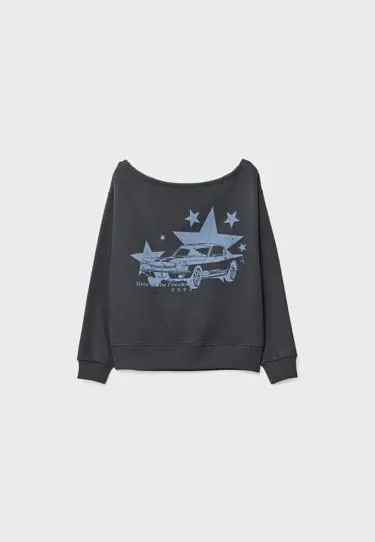 Толстовка с вырезом «лодочка» и принтом- Заказать в России