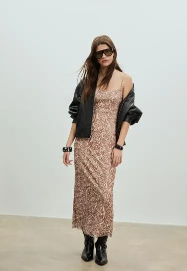 PRINTED TULLE MIDI DRESS