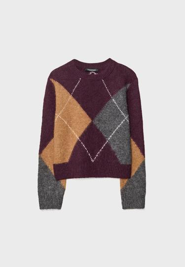 Zara Вязаный джемпер в ромбы купить с доставкой.