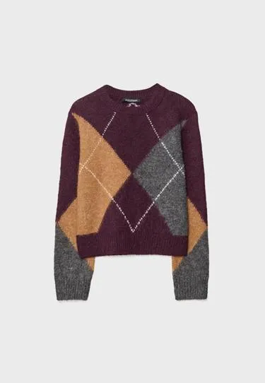 Вязаный джемпер в ромбы- Заказать в России