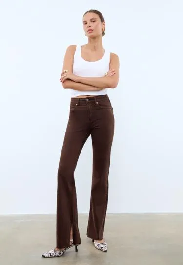 D74 брюки клеш из эластичной ткани с разрезом- Заказать в России