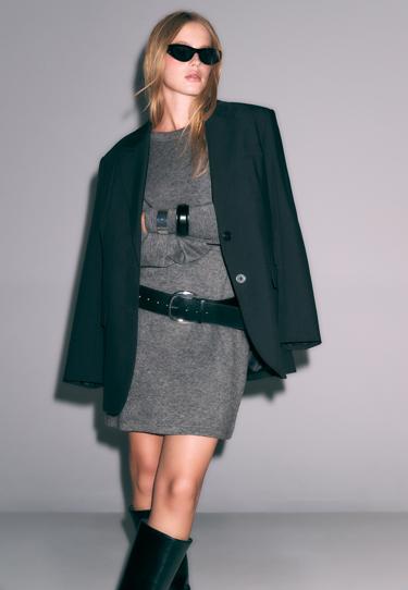 Zara Короткое трикотажное платье с поясом