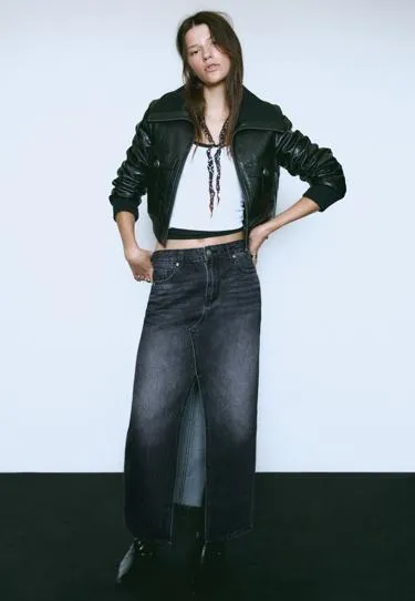 Денимовая юбка миди свободного кроя- Заказать в России