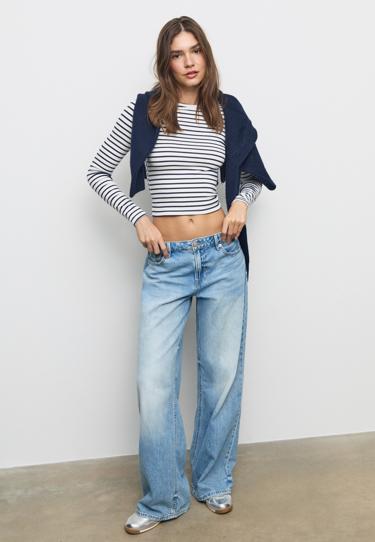 Zara Базовая хлопковая футболка в полоску с длинными рукавами