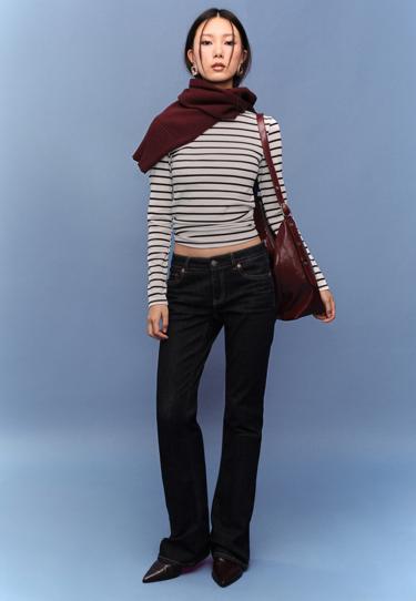 Zara Базовая футболка в полоску с длинными рукавами