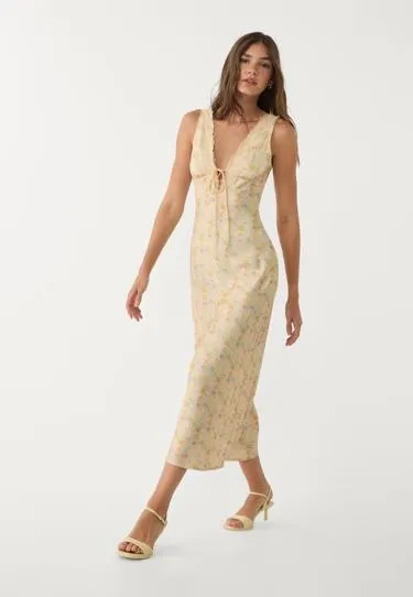 SATIN AND LACE MIDI DRESS L06257436- Заказать в России