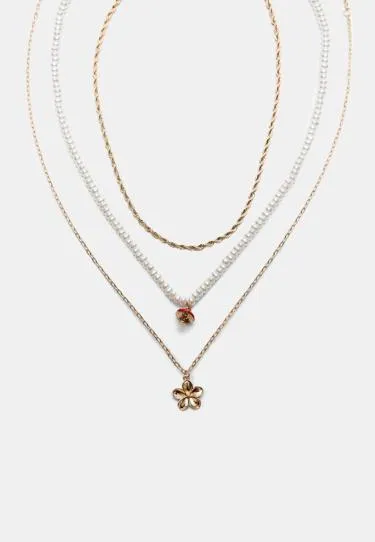 SET OF 3 MUSHROOM AND FLOWER NECKLACES L03123904- Заказать в России