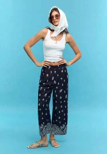 Брюки-кюлоты с льняным принтом