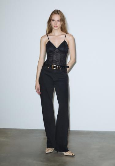 Zara Боди на бретелях с кружевом