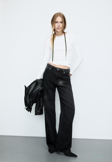 Zara Джинсы прямого кроя с блестящей отделкой
