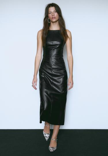 Zara Платье-миди из искусственной кожи