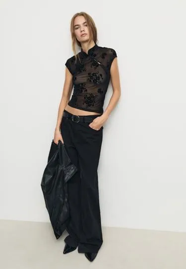 Футболка в стиле ципао с флокированием- Заказать в России