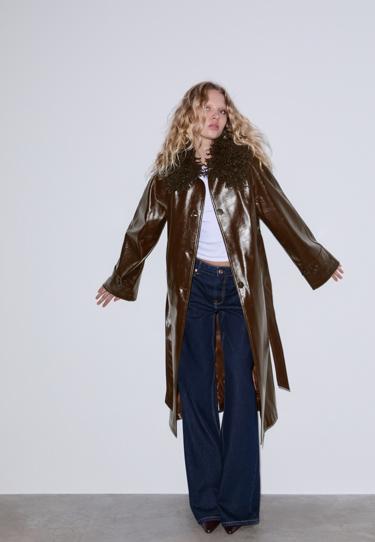 Zara Длинный тренч из искусственной кожи
