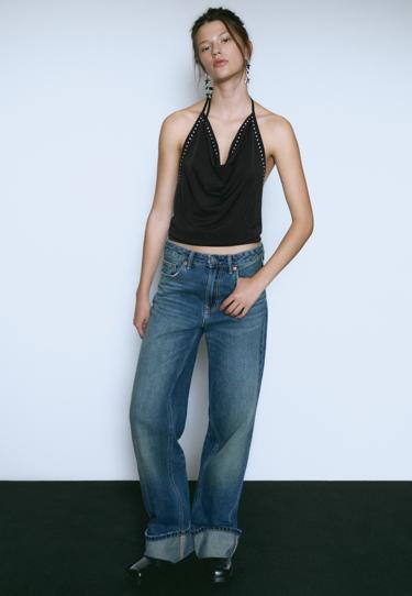 Zara Топ с горловиной халтер и заклепками