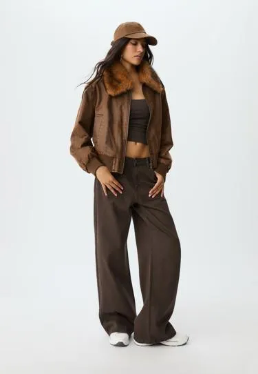 Укороченная комбинированная куртка из искусственного меха- Заказать в России