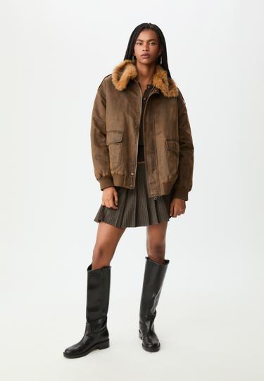 Zara Длинная куртка из искусственного меха