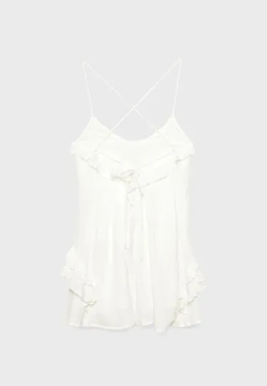 Короткое платье на бретельках с воланами- Заказать в России