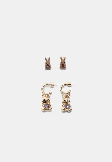 Набор из 2 пар серег с кроликами