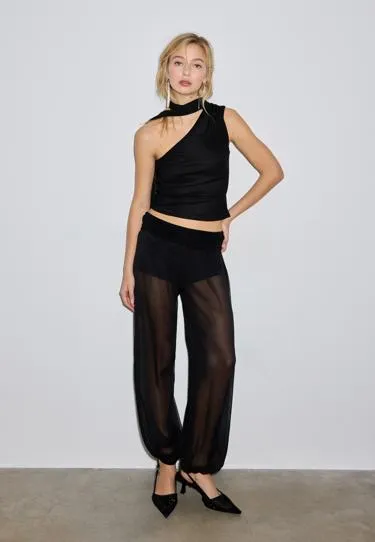 Брюки-баллоны из шифона с отворотом на талии