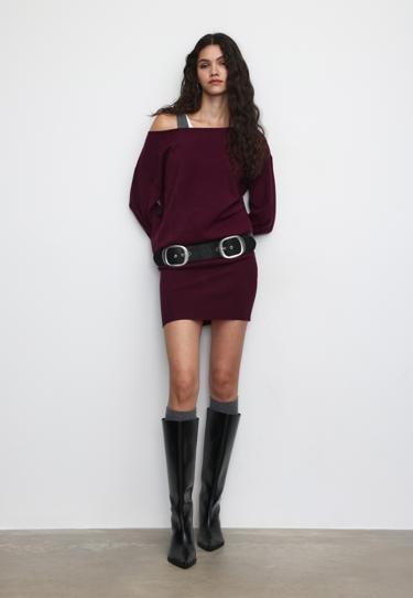 Zara Короткое трикотажное платье с вырезом «лодочка»