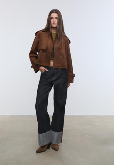 Zara Укороченный тренч под искусственную замшу