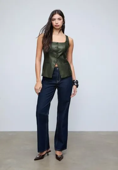 Топ с квадратным вырезом из искусственной кожи- Заказать в России