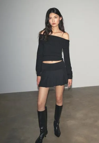 Мини-юбка-шорты со складками