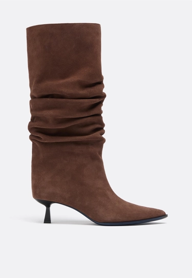 Zara Кожаные ботинки KITTEN с голенищем свободного кроя