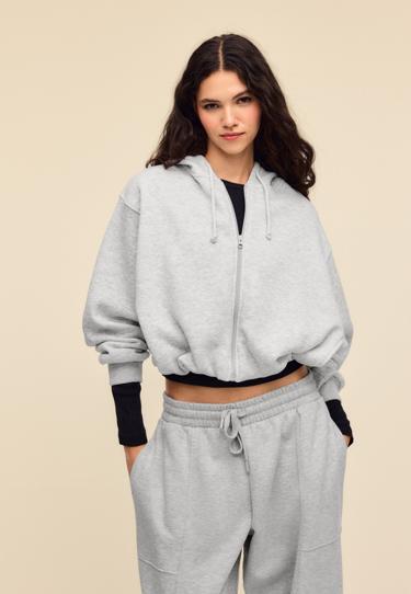 Zara Толстовка-бомбер с принтованным капюшоном