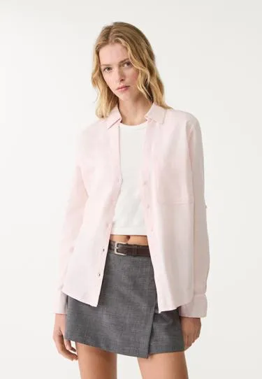 Свободная рубашка с карманом из льняной ткани- Заказать в России