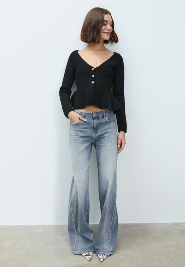 Zara Трикотажный жакет с баской и пуговицами