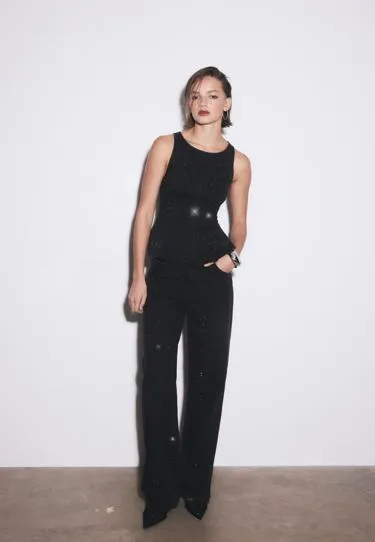 Джинсы прямого кроя с блестящей отделкой- Заказать в России