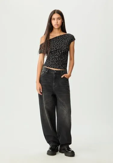 Асимметричная футболка в горошек- Заказать в России