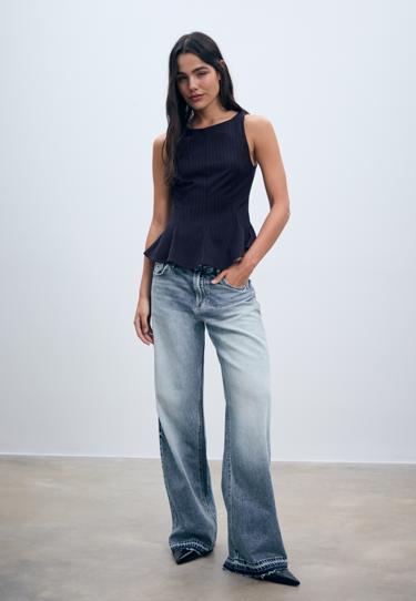 Zara Топ в полоску без рукавов с баской