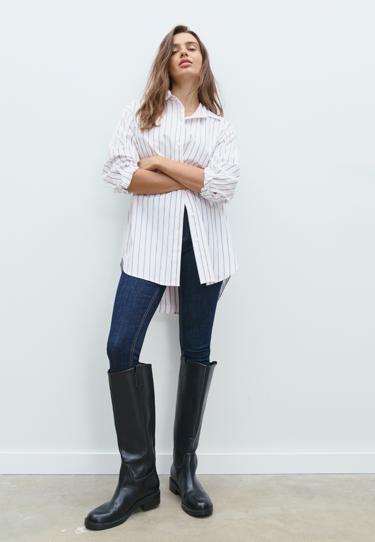 Zara Длинная рубашка в полоску из поплина