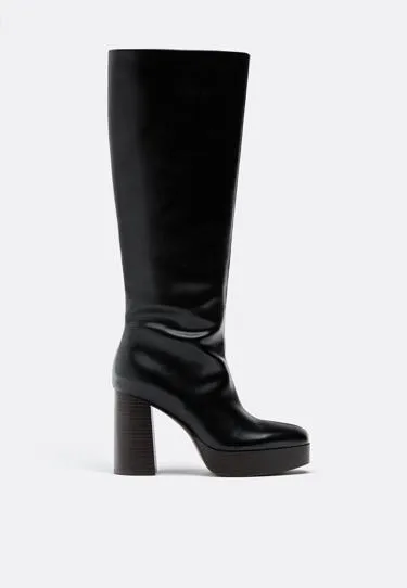 Высокие сапоги на платформе и каблуке- Заказать в России