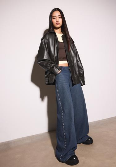 Zara Объемная байкерская куртка из искусственной кожи