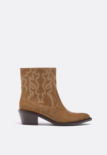 Zara Кожаные ботильоны-казаки на каблуке