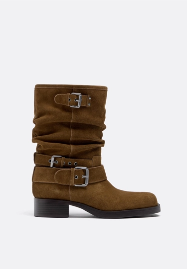 Zara Кожаные ботильоны на плоской подошве с пряжками