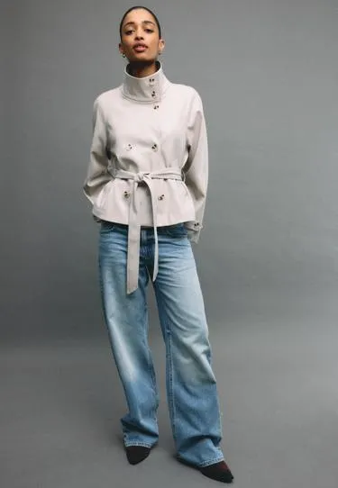 Тренч из искусственной кожи с высоким воротником- Заказать в России