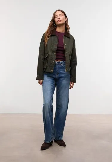 Короткая комбинированная парка с вощеным покрытием- Заказать в России