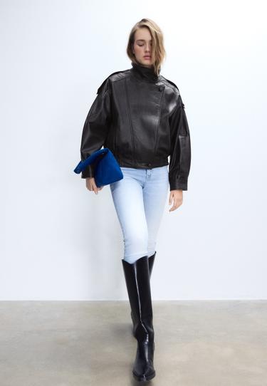 Zara Куртка оверсайз с лацканами, 100% кожа