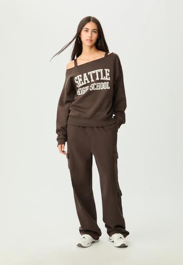 Zara Толстовка с вырезом «лодочка» и принтом купить с доставкой.