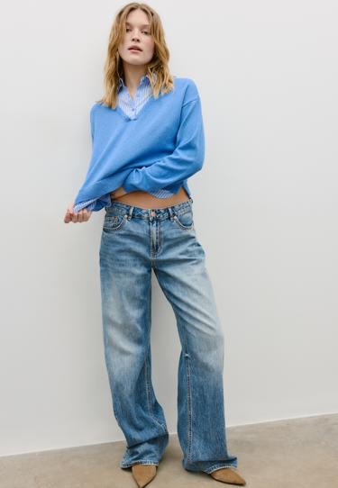 Zara Двухматериальный вязаный свитер