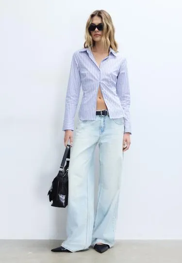 Приталенная базовая рубашка в полоску- Заказать в России