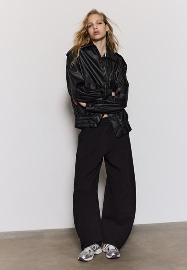 Zara Объемная байкерская куртка из искусственной кожи