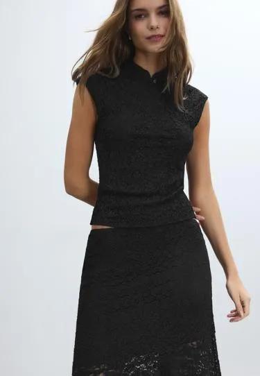 Футболка в стиле ципао с кружевом- Заказать в России