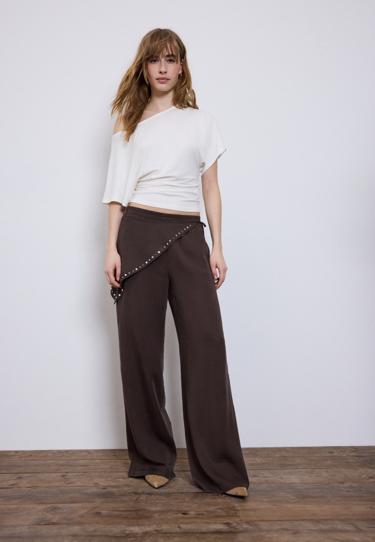 Zara Футболка с вырезом-лодочкой и короткими рукавами