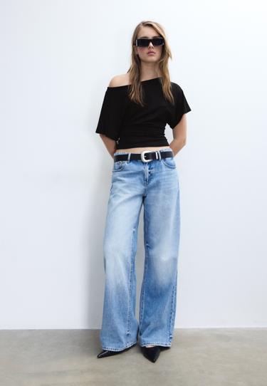 Zara Футболка с вырезом-лодочкой и короткими рукавами